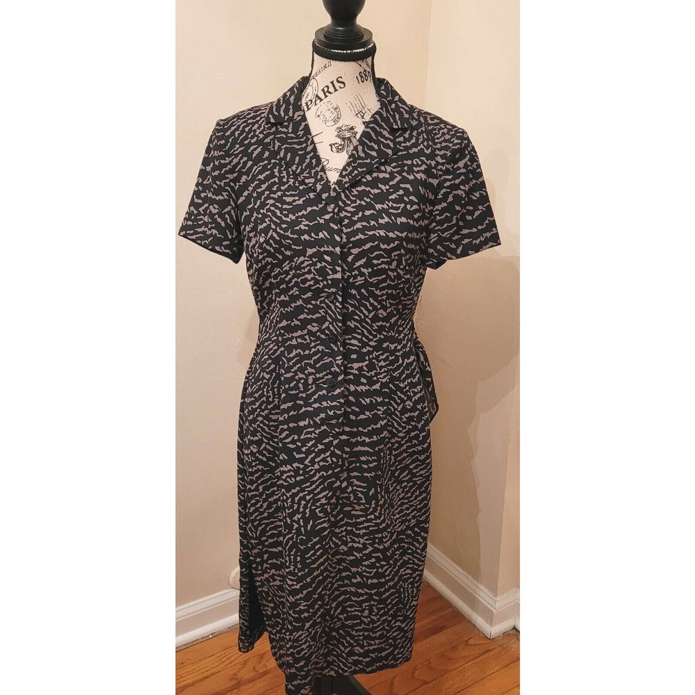 Vintage Dw3 For David Warren Black And Tan Animal Print Dress Size 6 (C1)